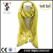 2015 fashionable soft blend Rayon slub scarf with lace tassel